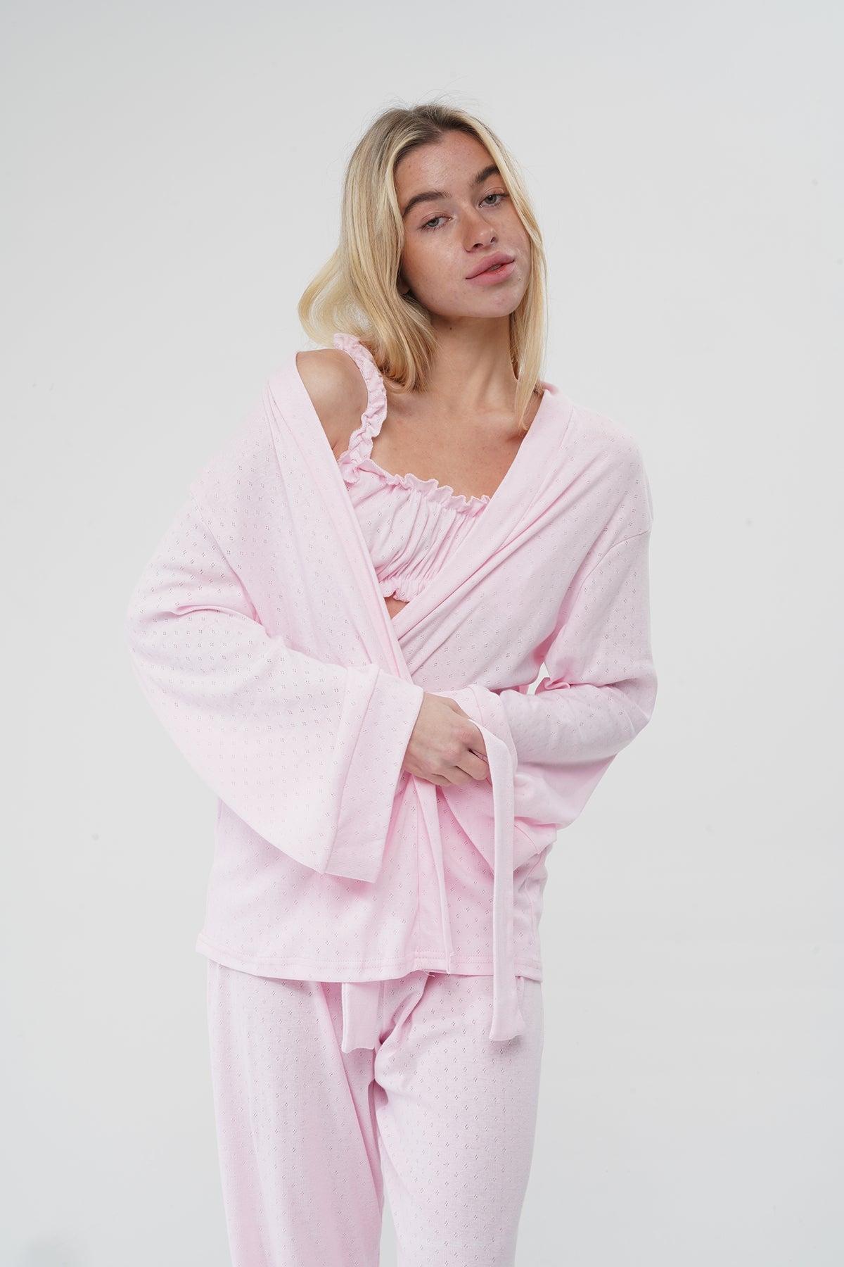 Pembe Üçlü %100 Pamuk Pijama Takımı | MODALUDO - Modaludo