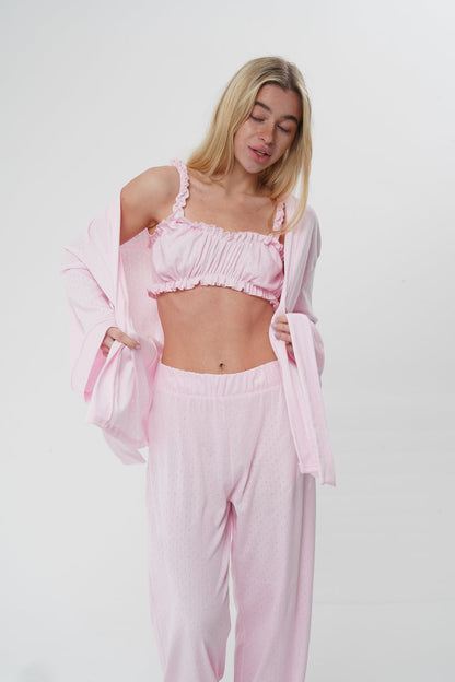 Pembe Üçlü %100 Pamuk Pijama Takımı | MODALUDO - Modaludo