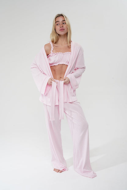 Pembe Üçlü %100 Pamuk Pijama Takımı | MODALUDO - Modaludo