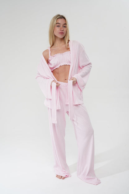 Pembe Üçlü %100 Pamuk Pijama Takımı | MODALUDO - Modaludo