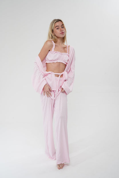 Pembe Üçlü %100 Pamuk Pijama Takımı | MODALUDO - Modaludo