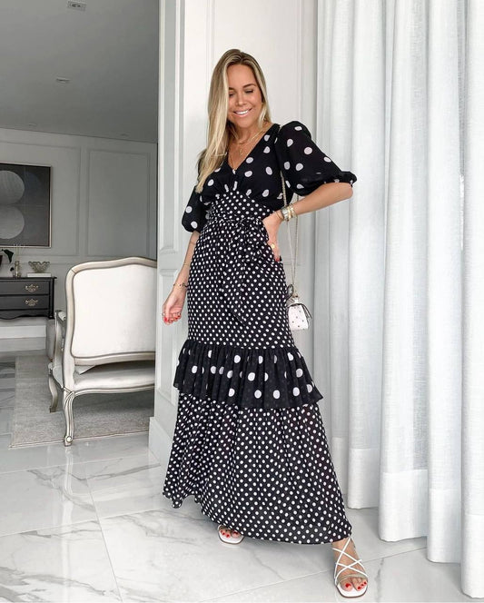 Chic Polka Dot Tiered Maxi Dress - Perfect for Every Occasion