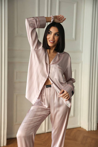 Armani Saten Çizgili Pijama Takımı