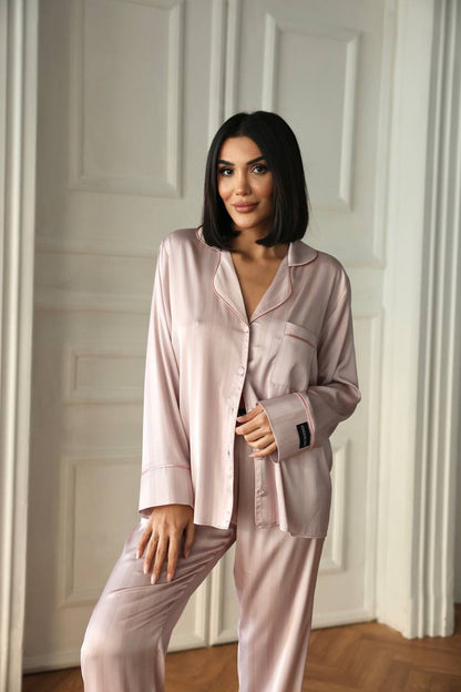 Armani Saten Çizgili Pijama Takımı