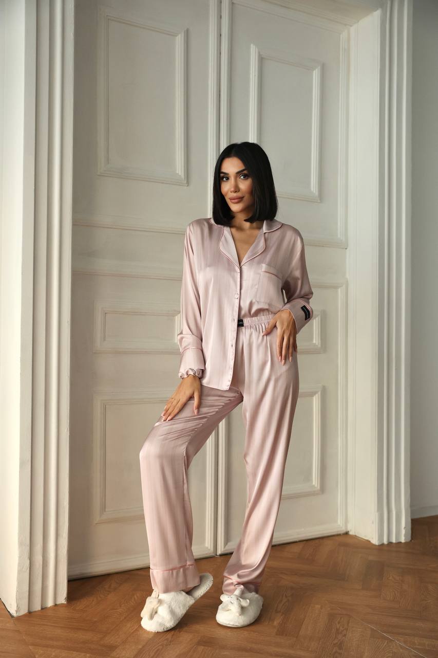 Armani Saten Çizgili Pijama Takımı