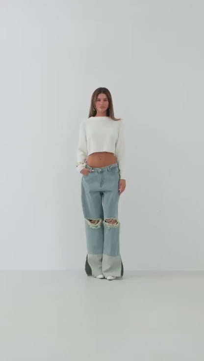 High-Waisted Distressed Flare Jeans