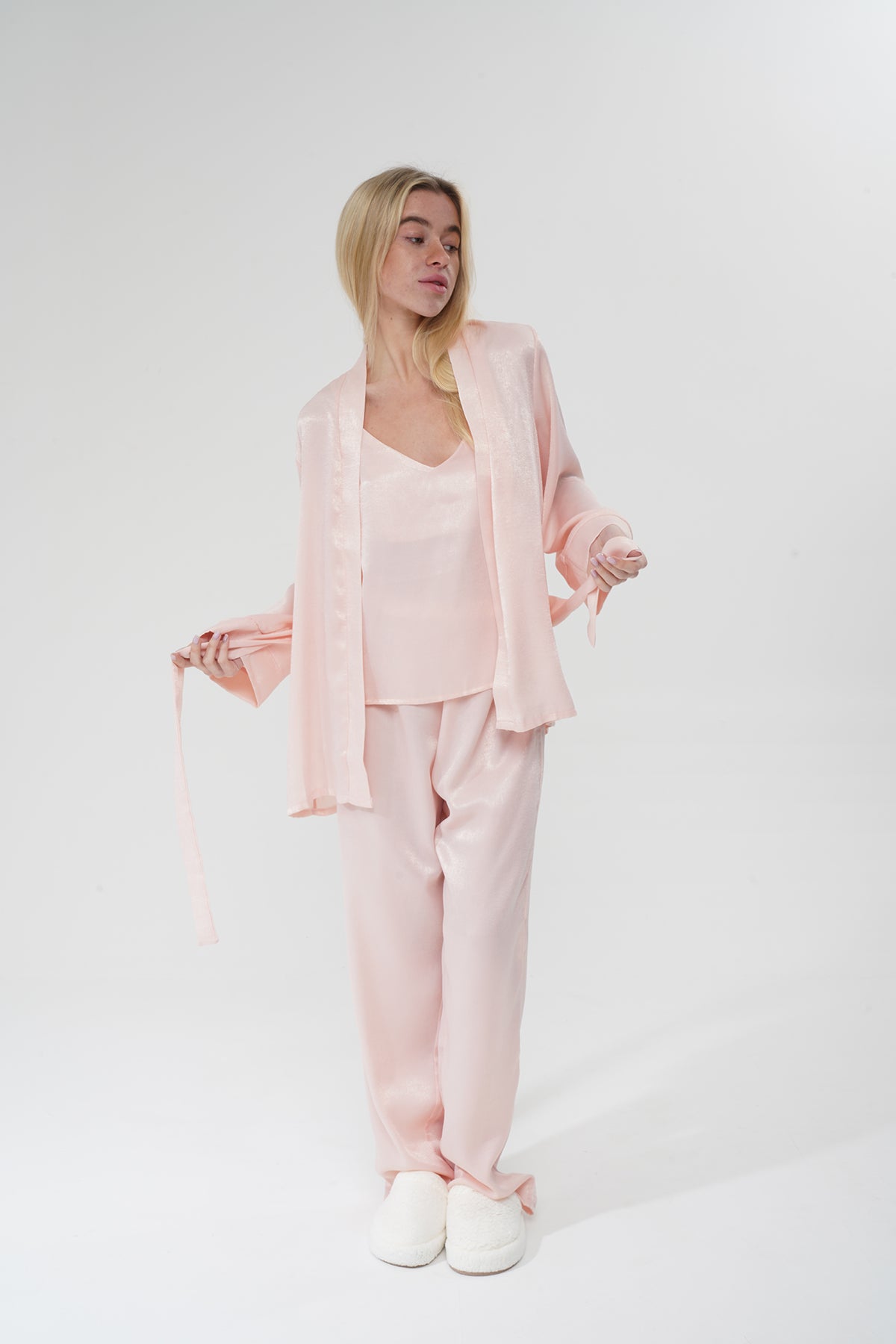 Pudra Pembe Viskon Üçlü Pijama Takımı | MODALUDO - Modaludo