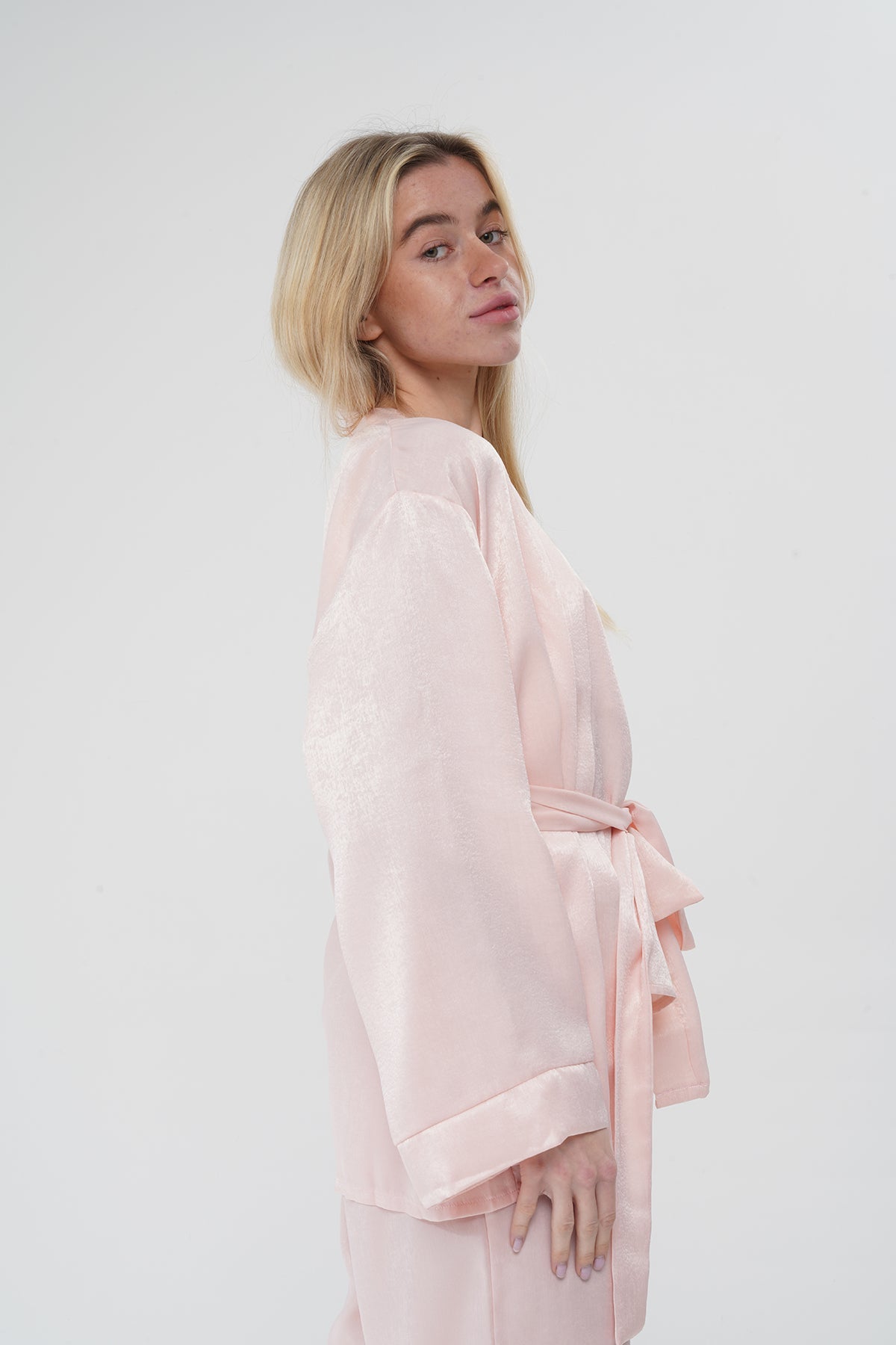 Pudra Pembe Viskon Üçlü Pijama Takımı | MODALUDO - Modaludo