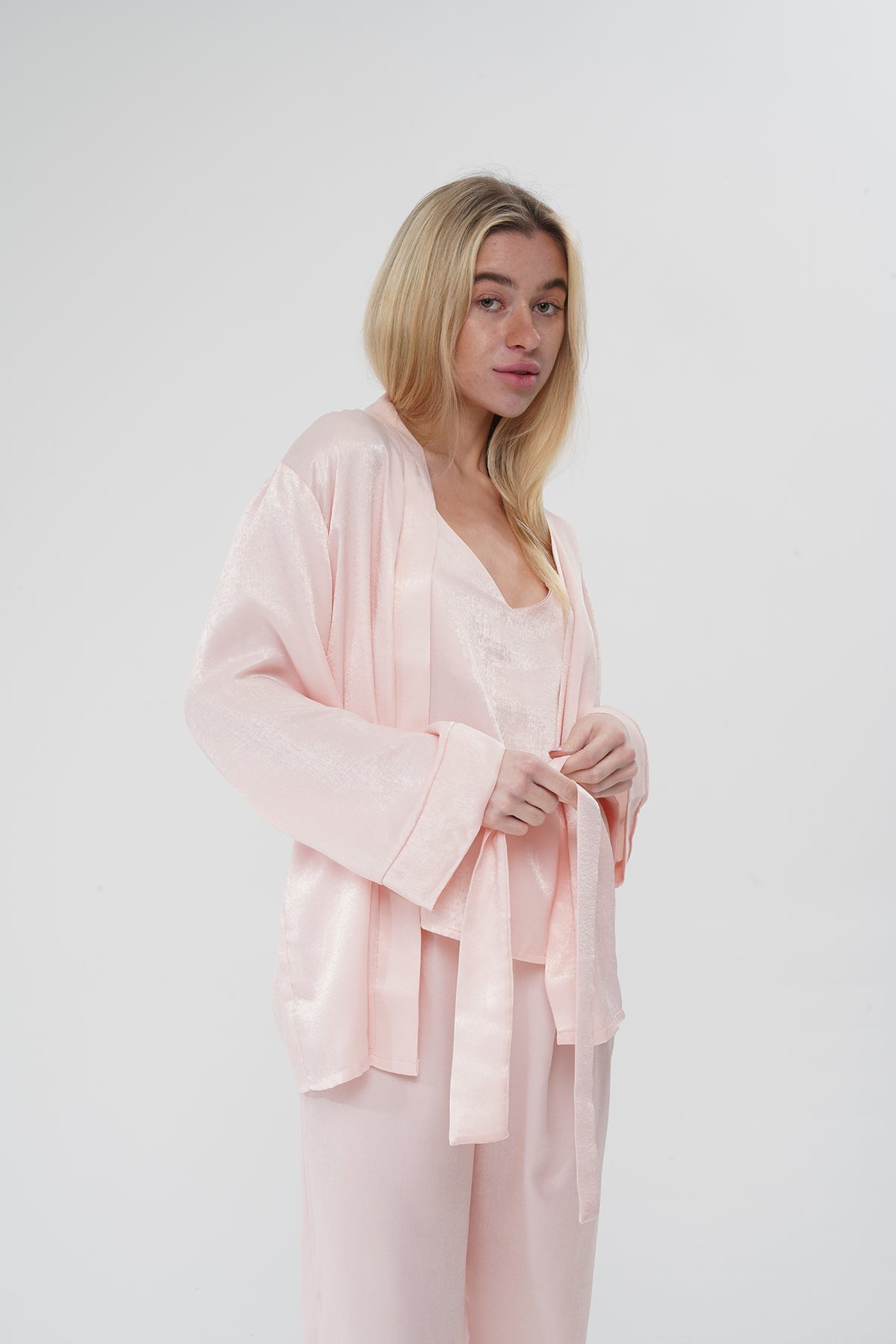 Pudra Pembe Viskon Üçlü Pijama Takımı | MODALUDO - Modaludo