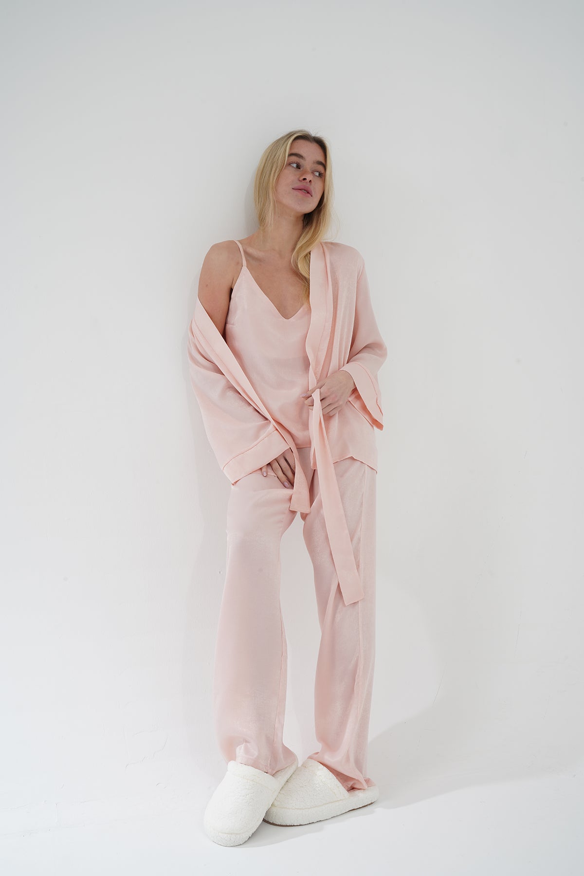 Pudra Pembe Viskon Üçlü Pijama Takımı | MODALUDO - Modaludo