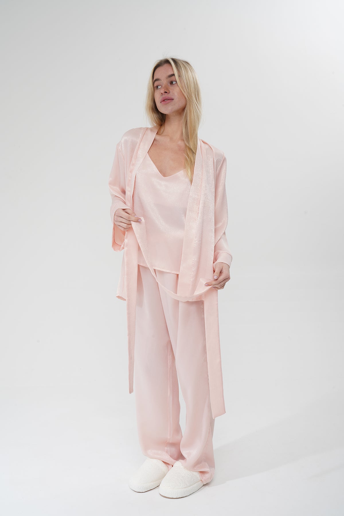 Pudra Pembe Viskon Üçlü Pijama Takımı | MODALUDO - Modaludo