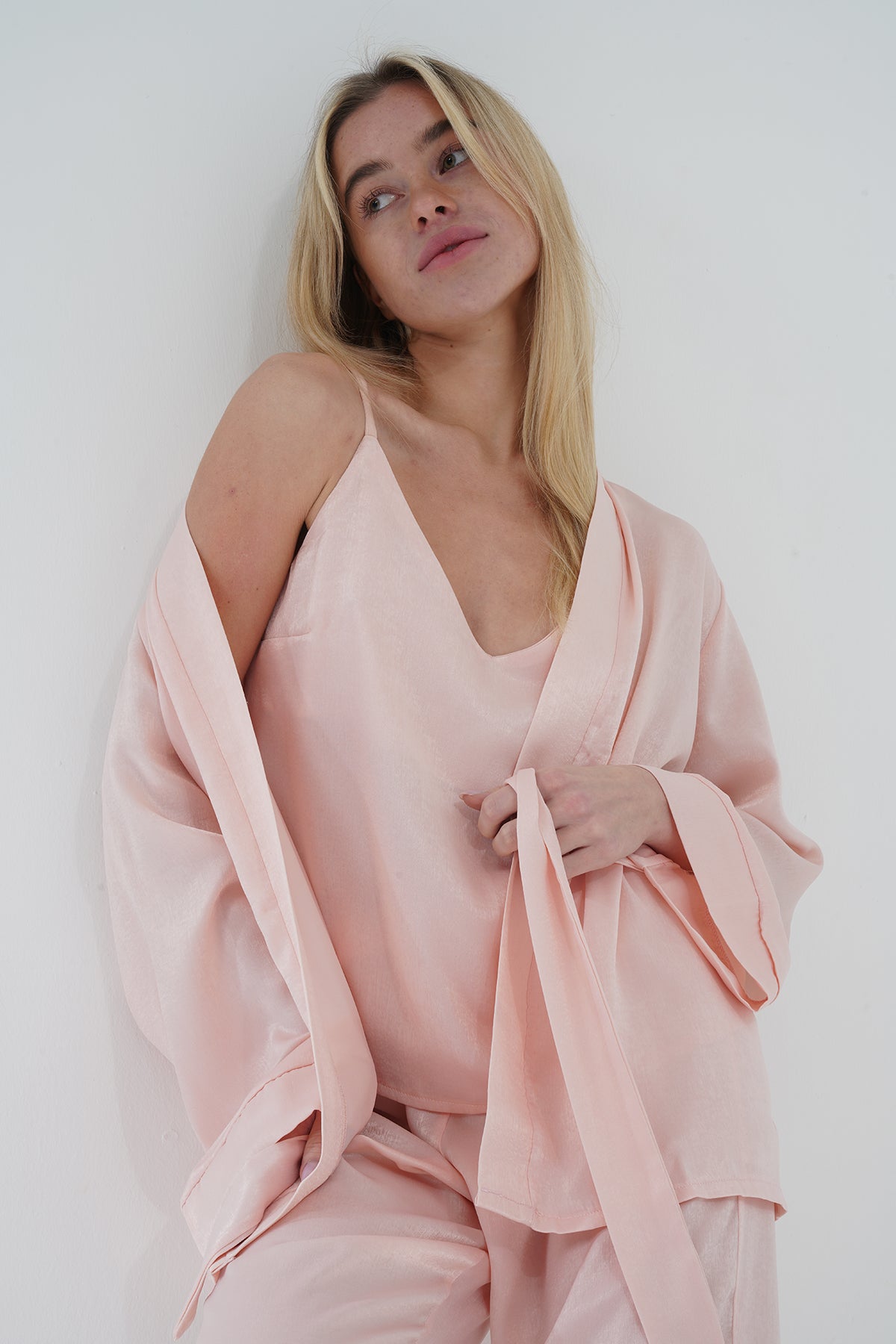 Pudra Pembe Viskon Üçlü Pijama Takımı | MODALUDO - Modaludo