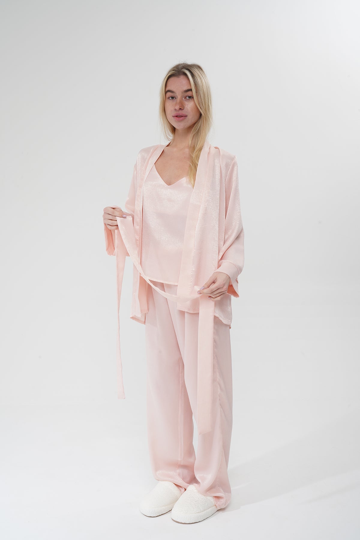 Pudra Pembe Viskon Üçlü Pijama Takımı | MODALUDO - Modaludo