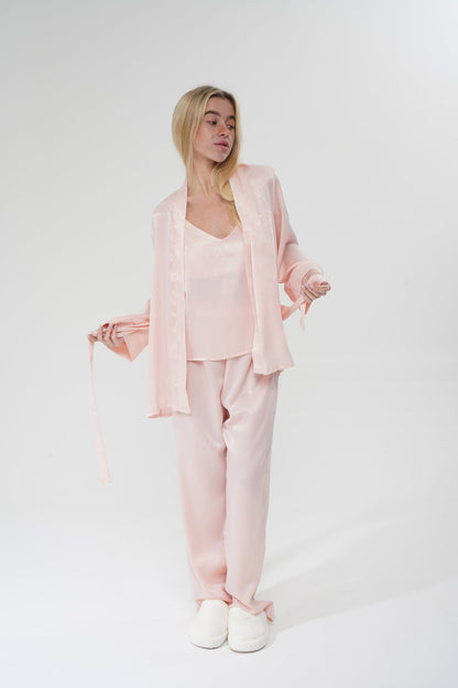 Pudra Pembe Viskon Üçlü Pijama Takımı | MODALUDO - Modaludo