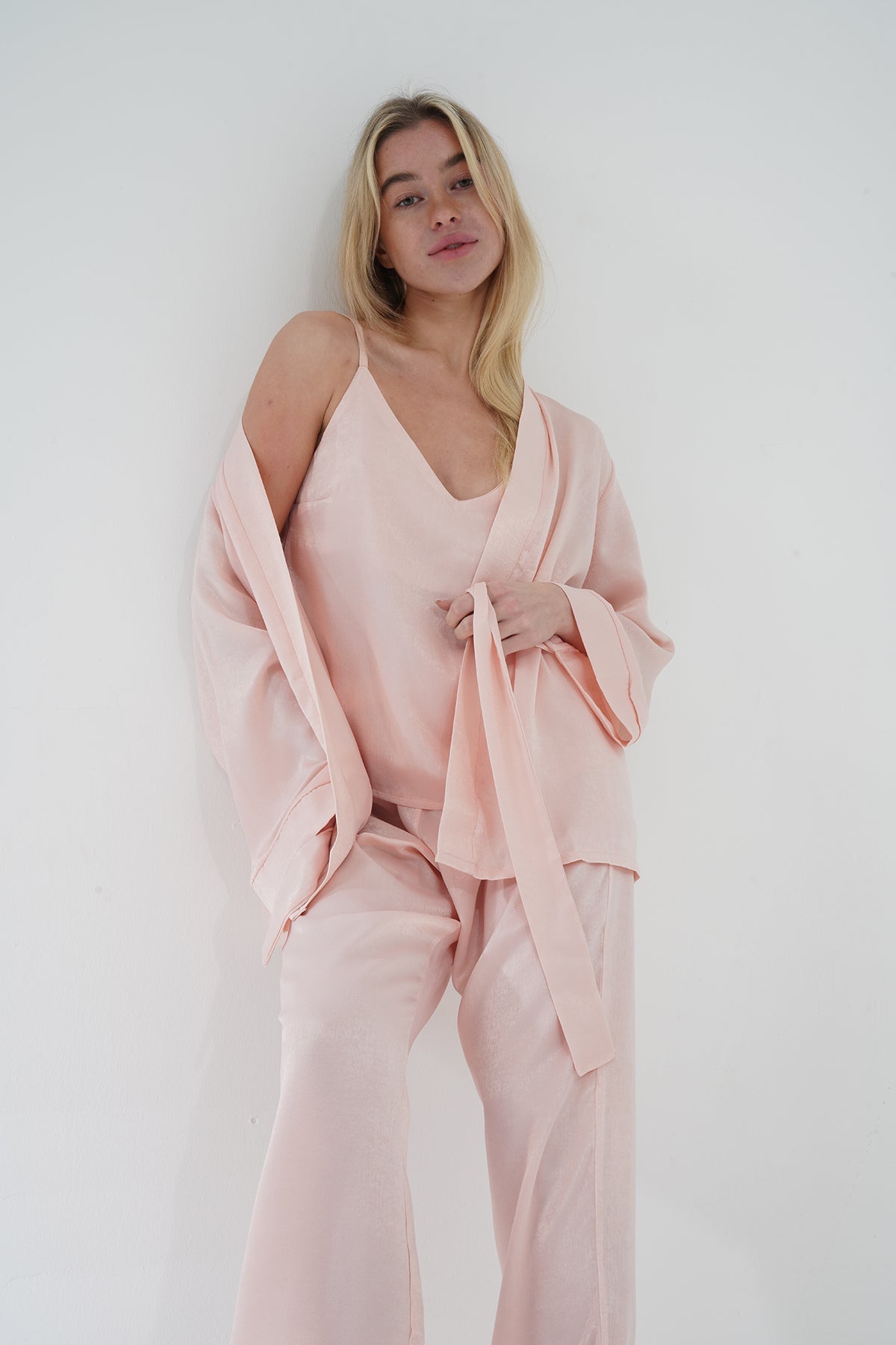 Pudra Pembe Viskon Üçlü Pijama Takımı | MODALUDO - Modaludo