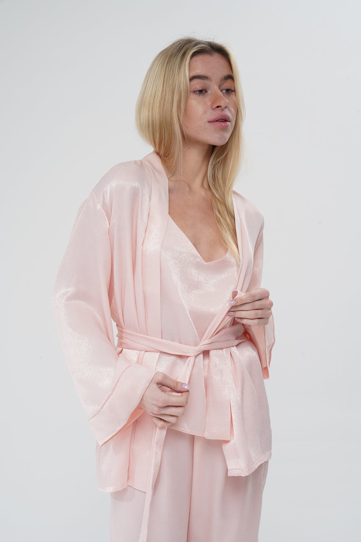 Pudra Pembe Viskon Üçlü Pijama Takımı | MODALUDO - Modaludo