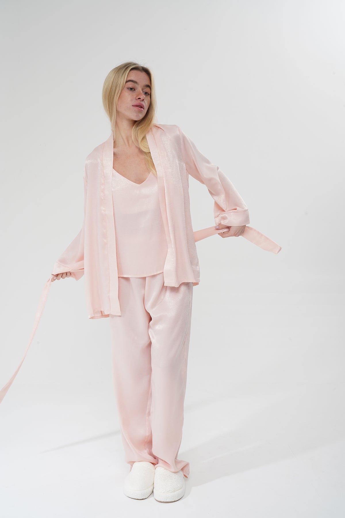 Pudra Pembe Viskon Üçlü Pijama Takımı | MODALUDO - Modaludo