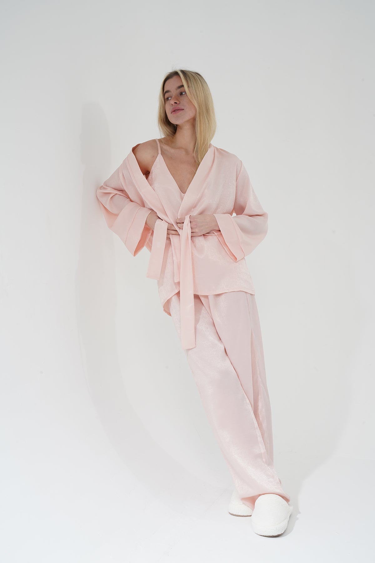 Pudra Pembe Viskon Üçlü Pijama Takımı | MODALUDO - Modaludo