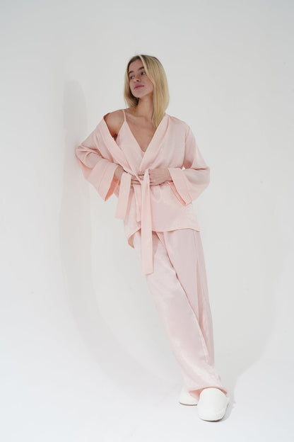 Pudra Pembe Viskon Üçlü Pijama Takımı | MODALUDO - Modaludo