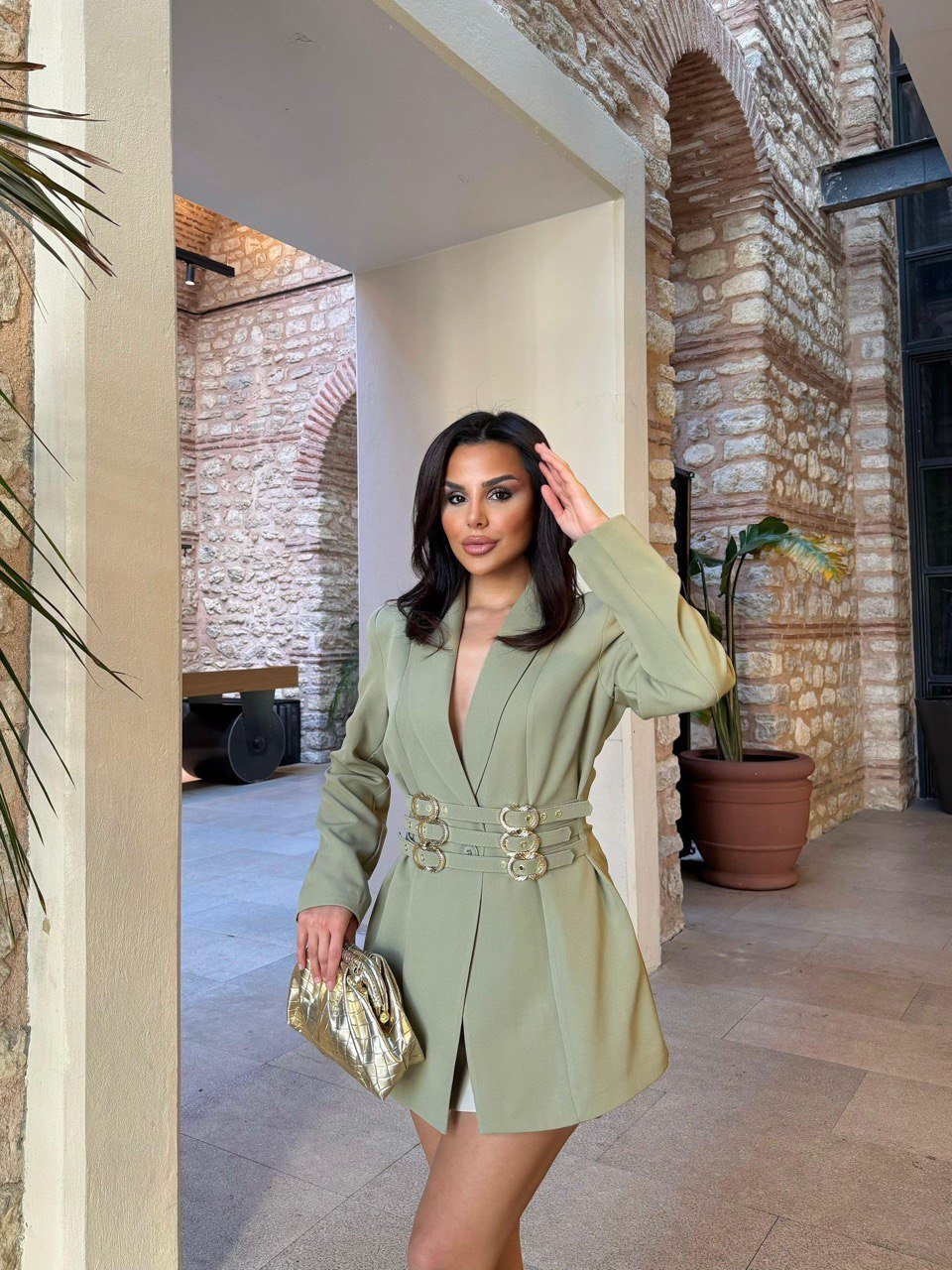 Scuba Kumaş Kuşaklı Ceket Elbise - Modaludo