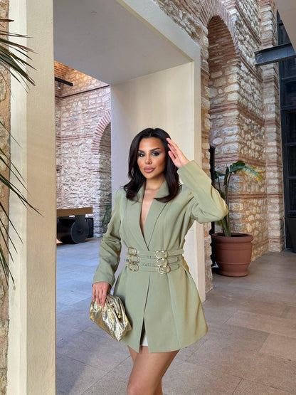 Scuba Kumaş Kuşaklı Ceket Elbise - Modaludo