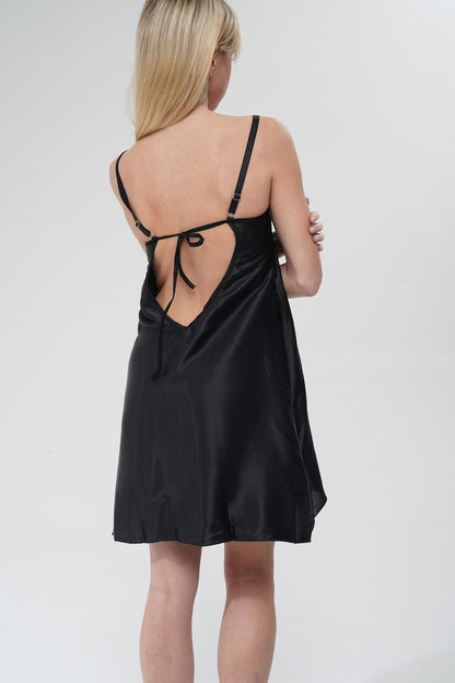 Siyah Dantel Detay Saten Gecelik - Modaludo