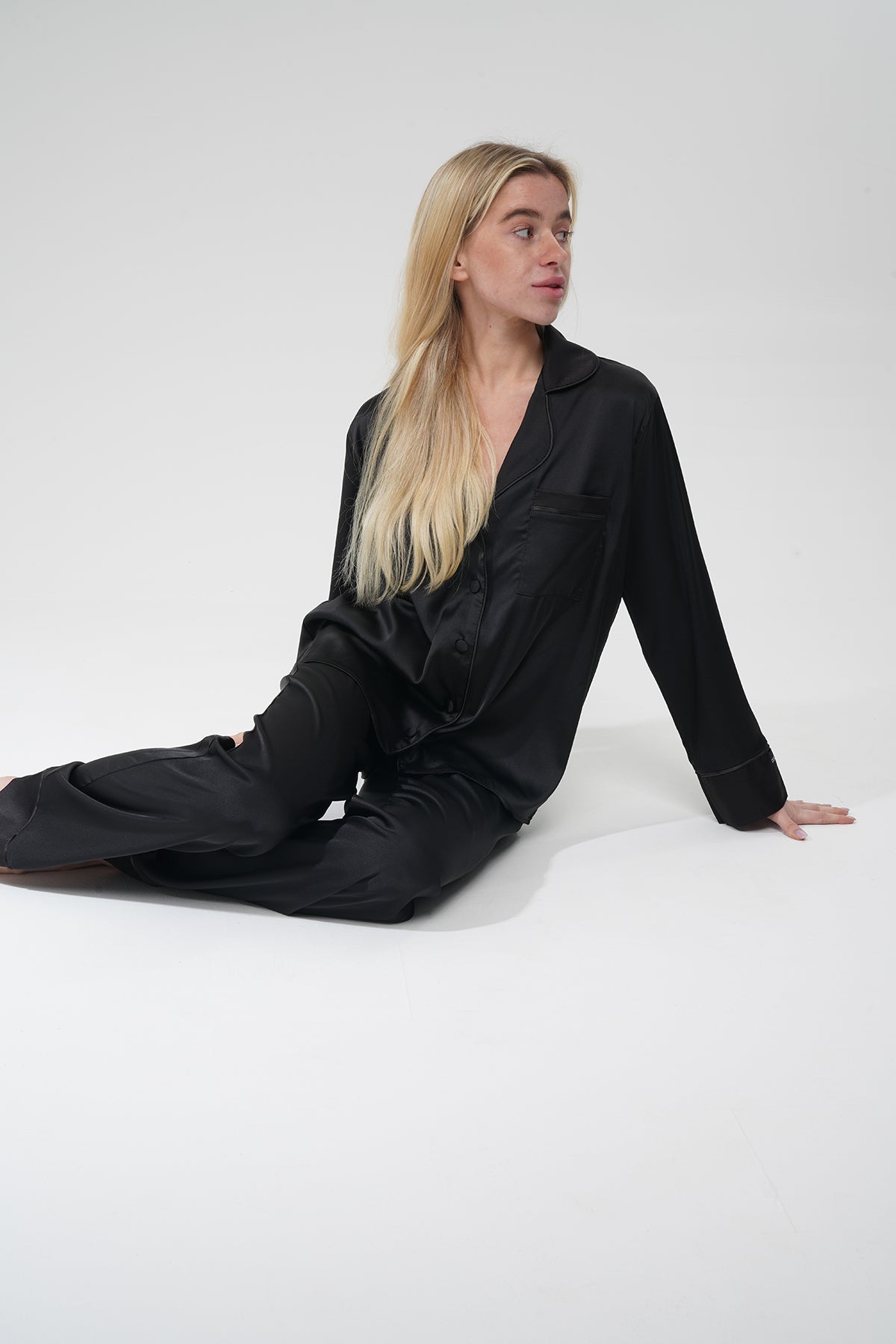 Siyah İpek Saten Pijama Takımı | COCOLARSİ - Modaludo