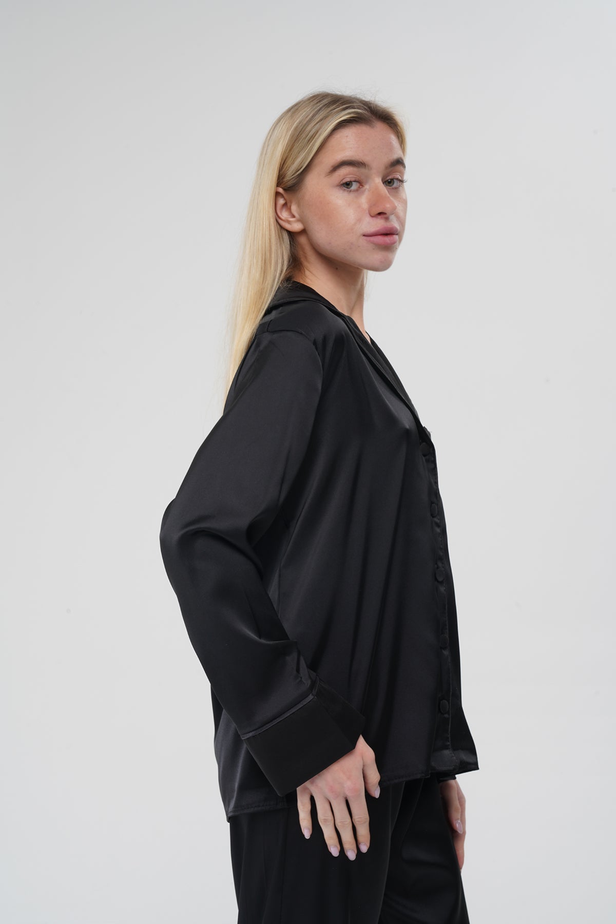 Siyah İpek Saten Pijama Takımı | COCOLARSİ - Modaludo