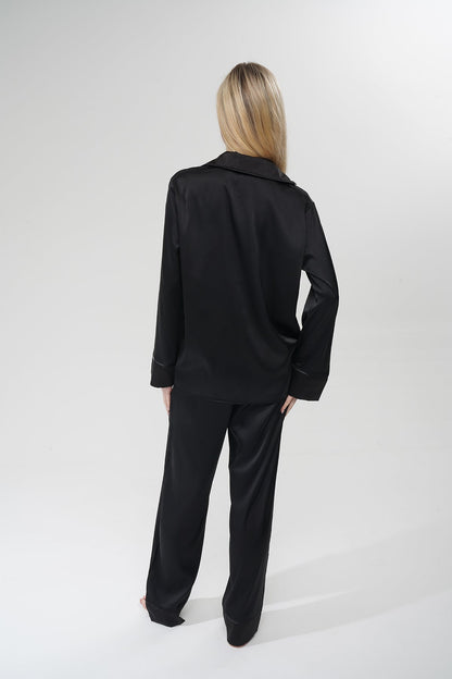 Siyah İpek Saten Pijama Takımı | COCOLARSİ - Modaludo