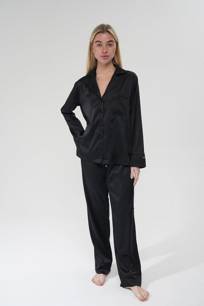 Siyah İpek Saten Pijama Takımı | COCOLARSİ - Modaludo