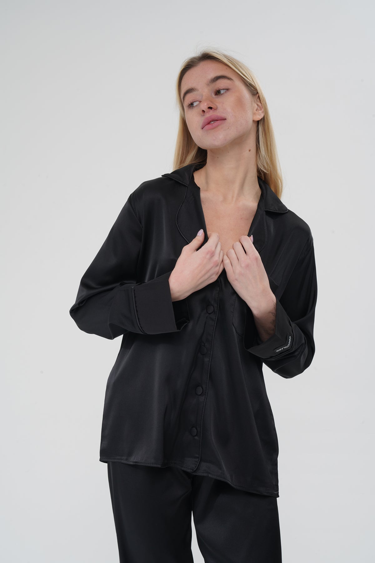 Siyah İpek Saten Pijama Takımı | COCOLARSİ - Modaludo