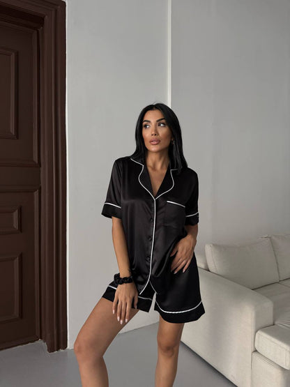 Siyah Saten Pijama Takımı | COCOLARSİ - Modaludo
