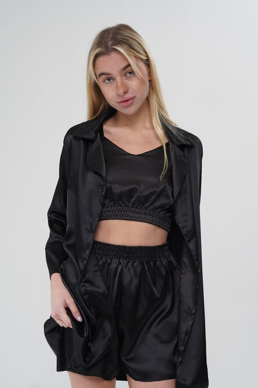 Siyah Üçlü Pijama Takımı | MODALUDO - Modaludo