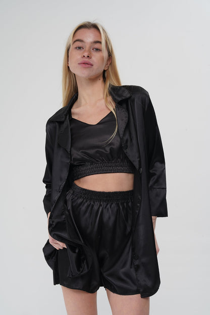 Siyah Üçlü Pijama Takımı | MODALUDO - Modaludo