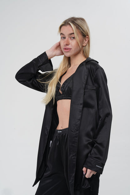 Siyah Üçlü Saten Pijama Takımı | COCOLARSİ - Modaludo