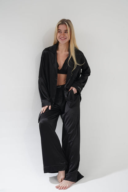 Siyah Üçlü Saten Pijama Takımı | COCOLARSİ - Modaludo