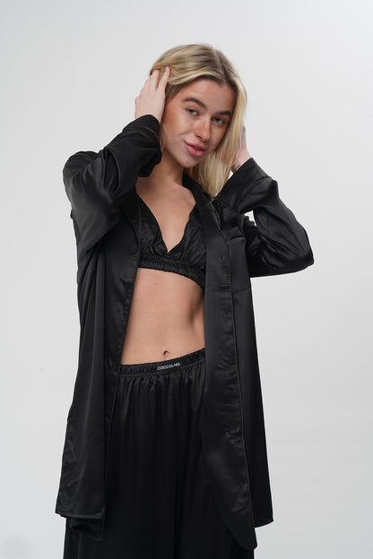 Siyah Üçlü Saten Pijama Takımı | COCOLARSİ - Modaludo