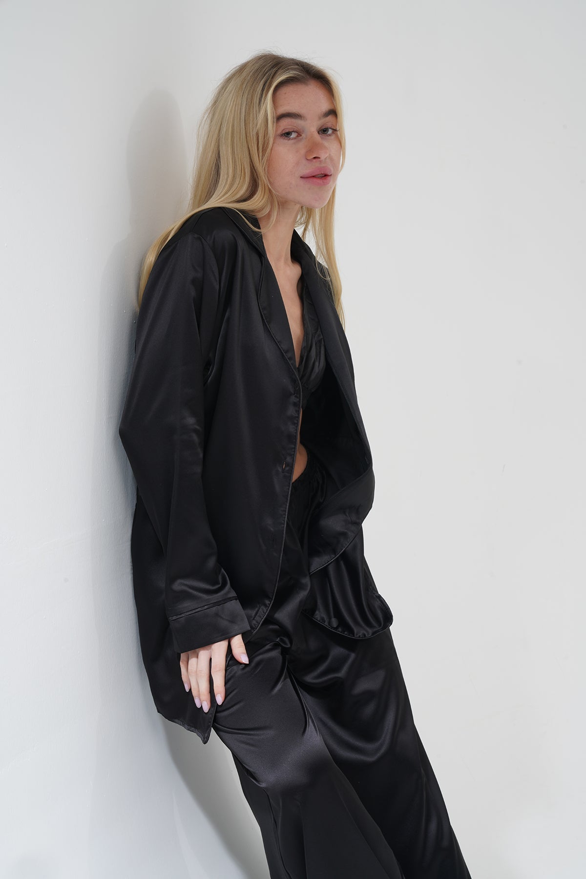 Siyah Üçlü Saten Pijama Takımı | COCOLARSİ - Modaludo