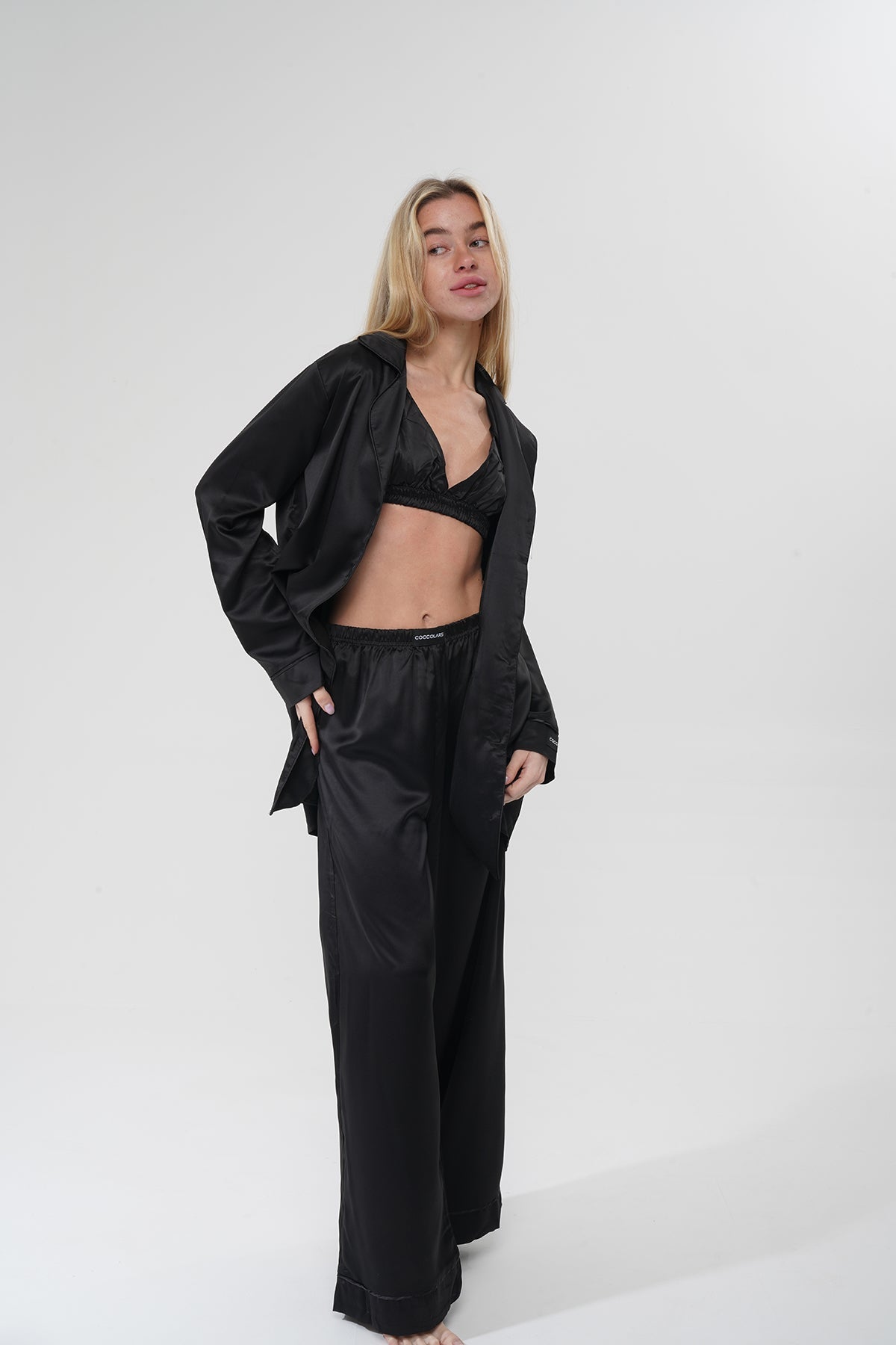 Siyah Üçlü Saten Pijama Takımı | COCOLARSİ - Modaludo