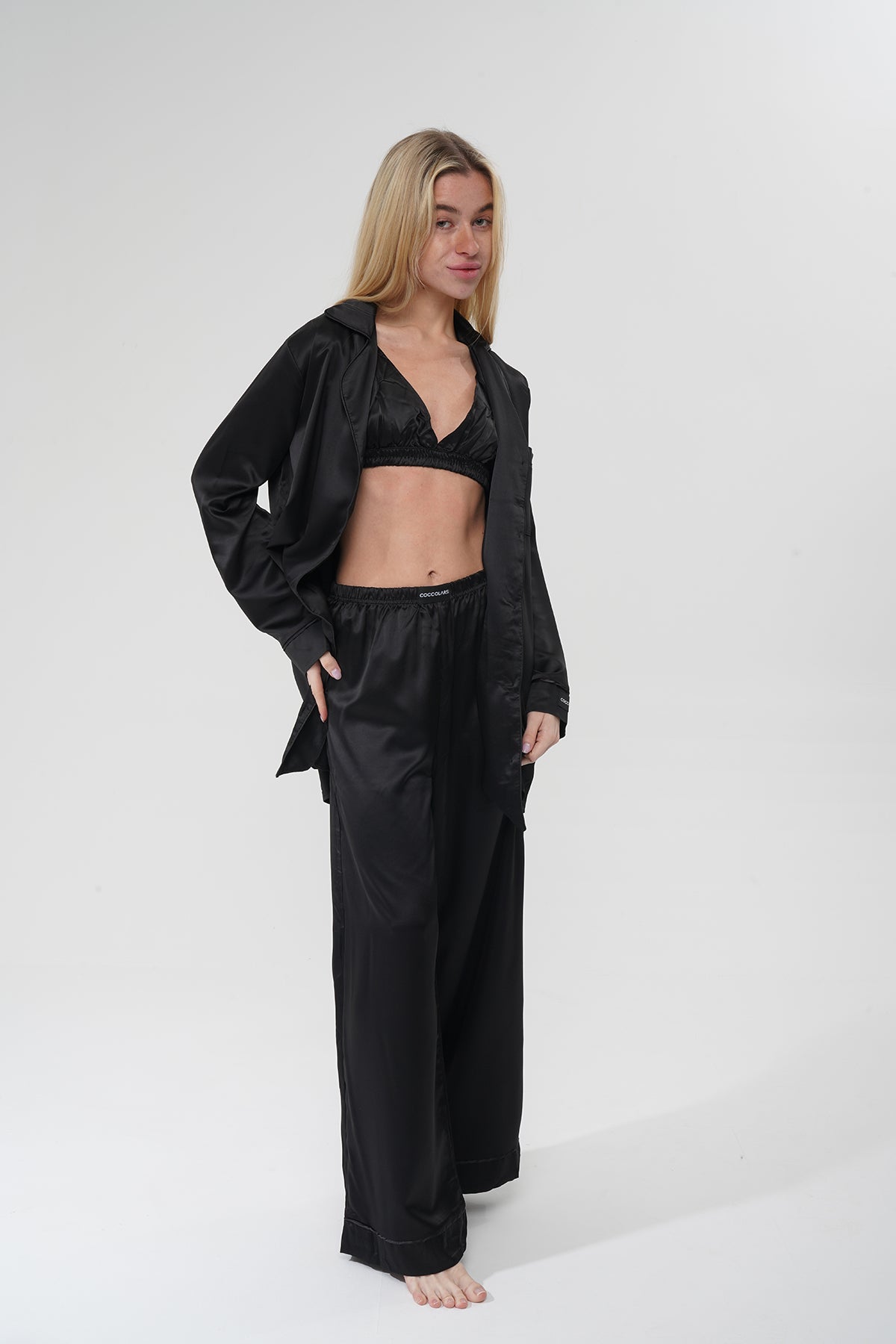 Siyah Üçlü Saten Pijama Takımı | COCOLARSİ - Modaludo