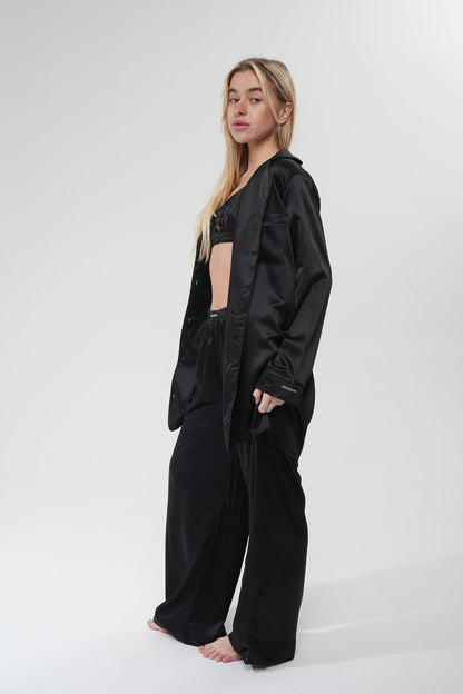 Siyah Üçlü Saten Pijama Takımı | COCOLARSİ - Modaludo