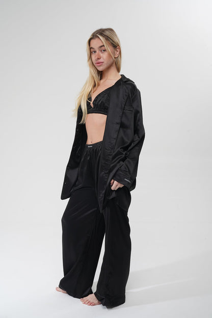 Siyah Üçlü Saten Pijama Takımı | COCOLARSİ - Modaludo