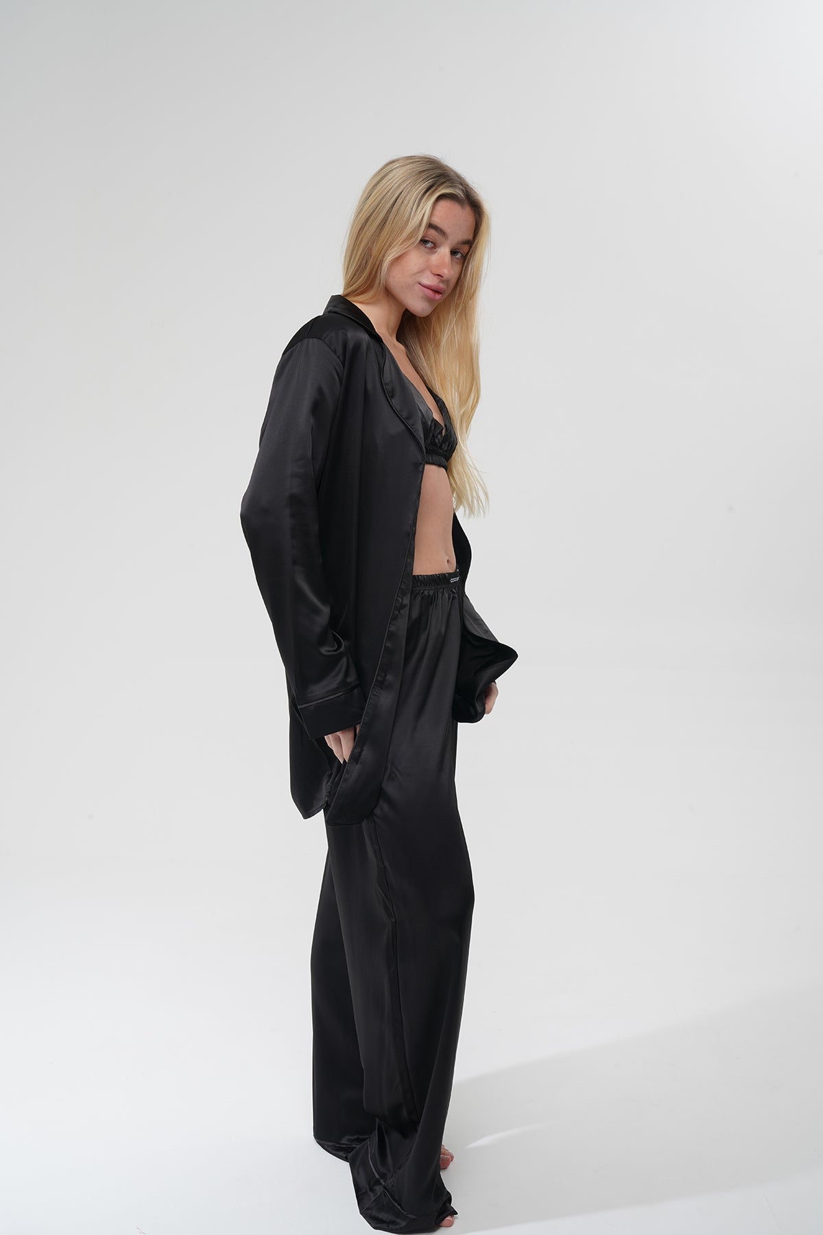 Siyah Üçlü Saten Pijama Takımı | COCOLARSİ - Modaludo