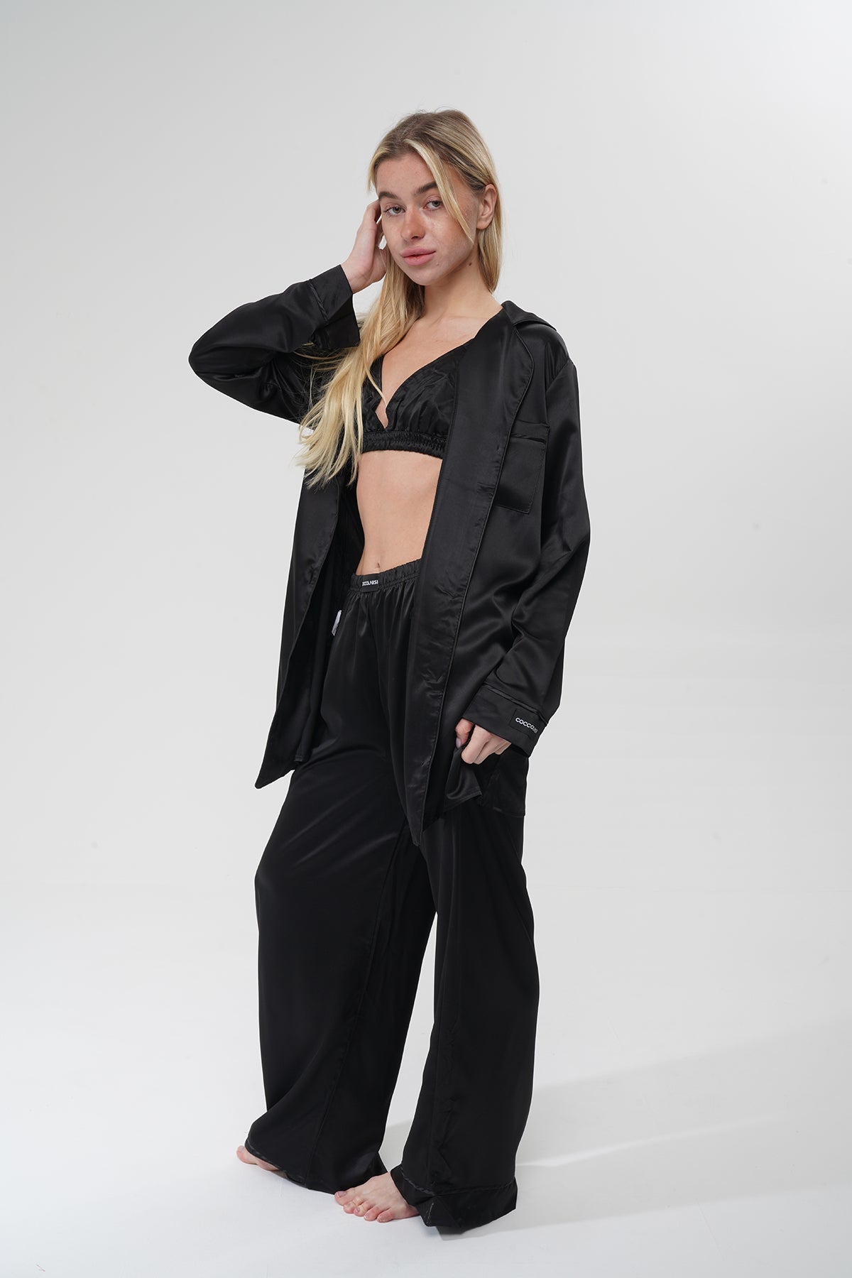 Siyah Üçlü Saten Pijama Takımı | COCOLARSİ - Modaludo