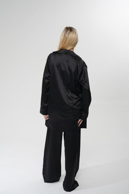 Siyah Üçlü Saten Pijama Takımı | COCOLARSİ - Modaludo