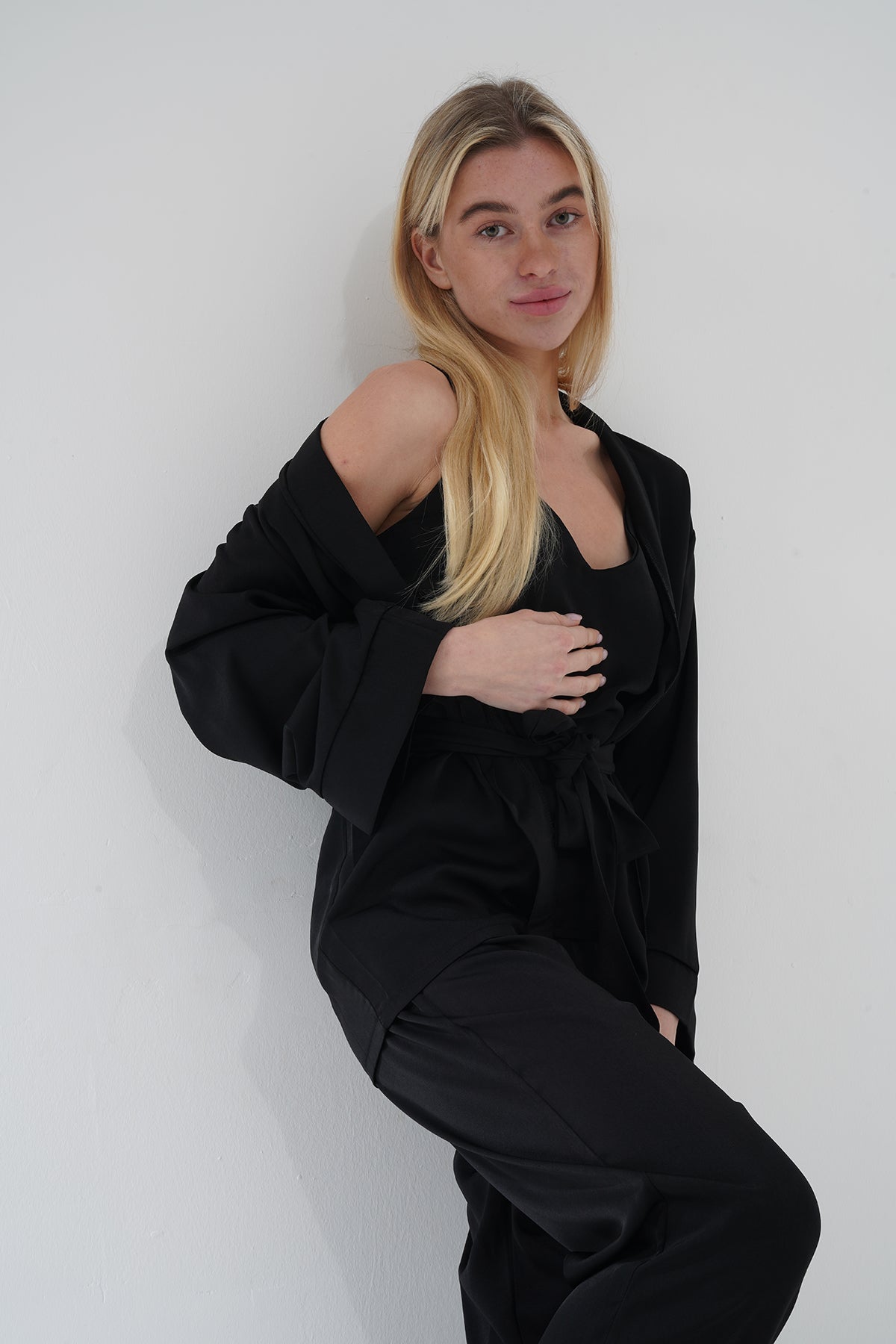 Siyah Viskon Üçlü Pijama Takımı | MODALUDO - Modaludo