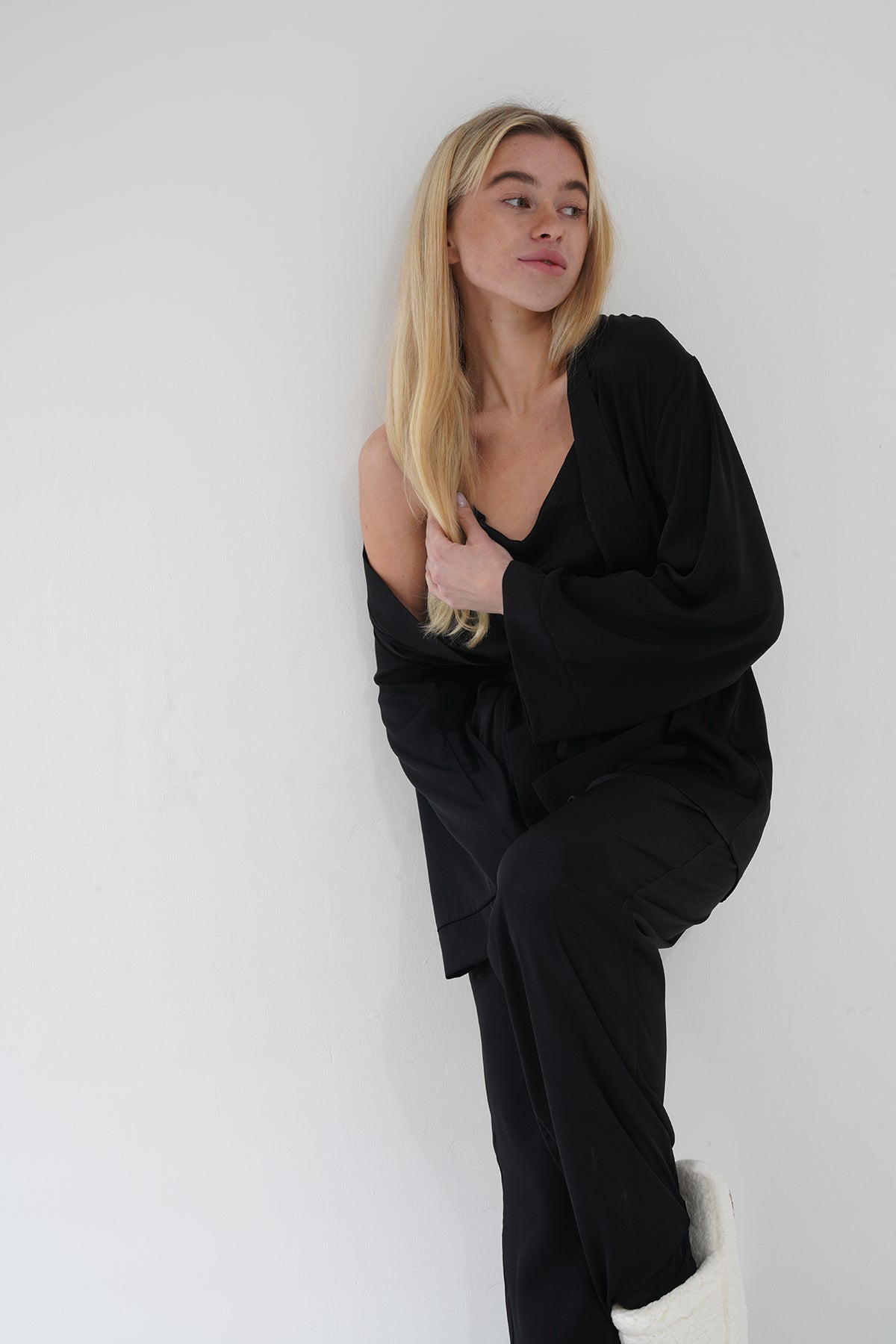 Siyah Viskon Üçlü Pijama Takımı | MODALUDO - Modaludo