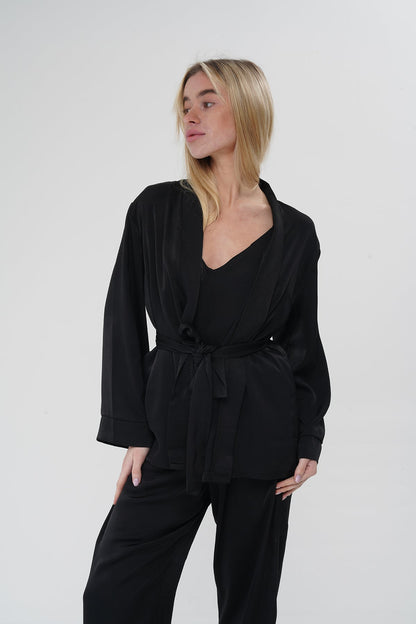 Siyah Viskon Üçlü Pijama Takımı | MODALUDO - Modaludo