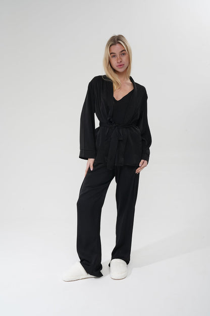 Siyah Viskon Üçlü Pijama Takımı | MODALUDO - Modaludo