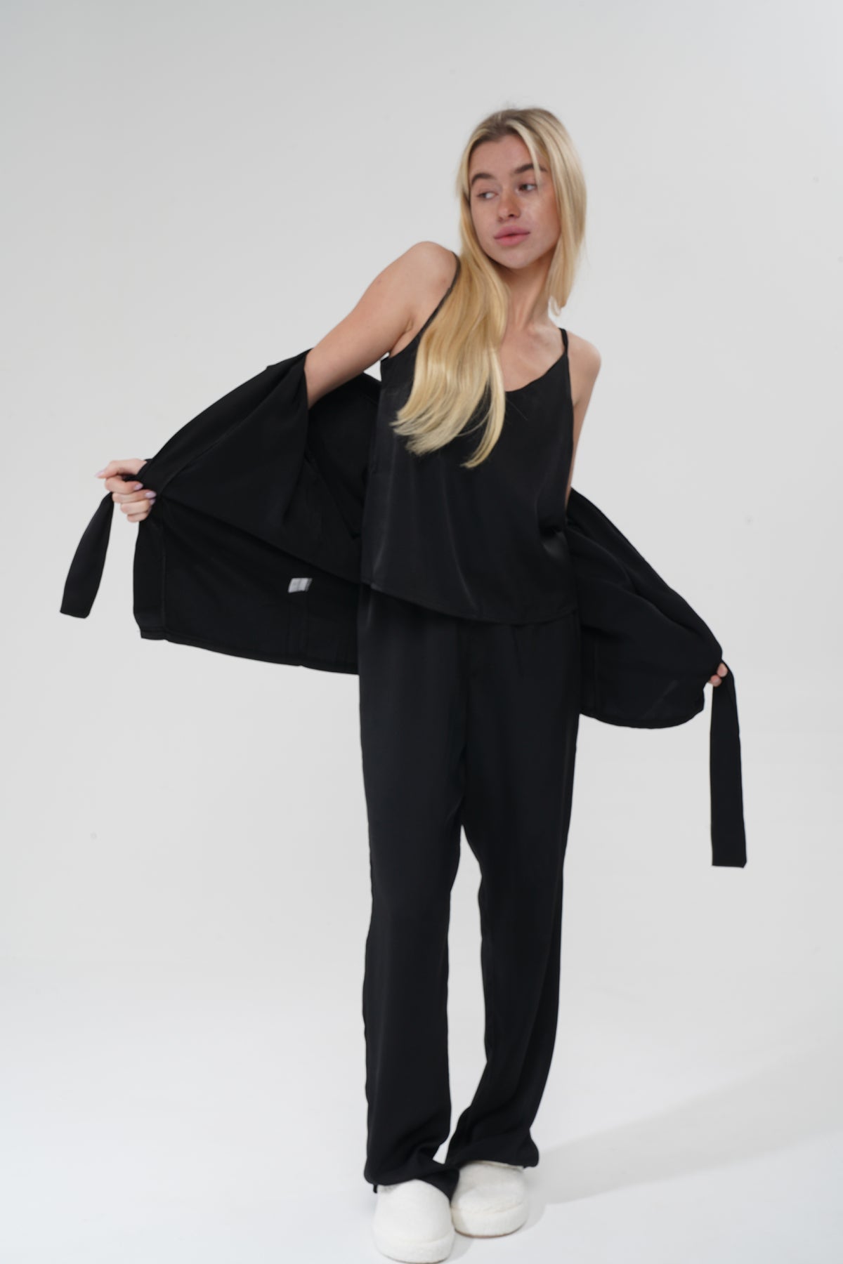 Siyah Viskon Üçlü Pijama Takımı | MODALUDO - Modaludo